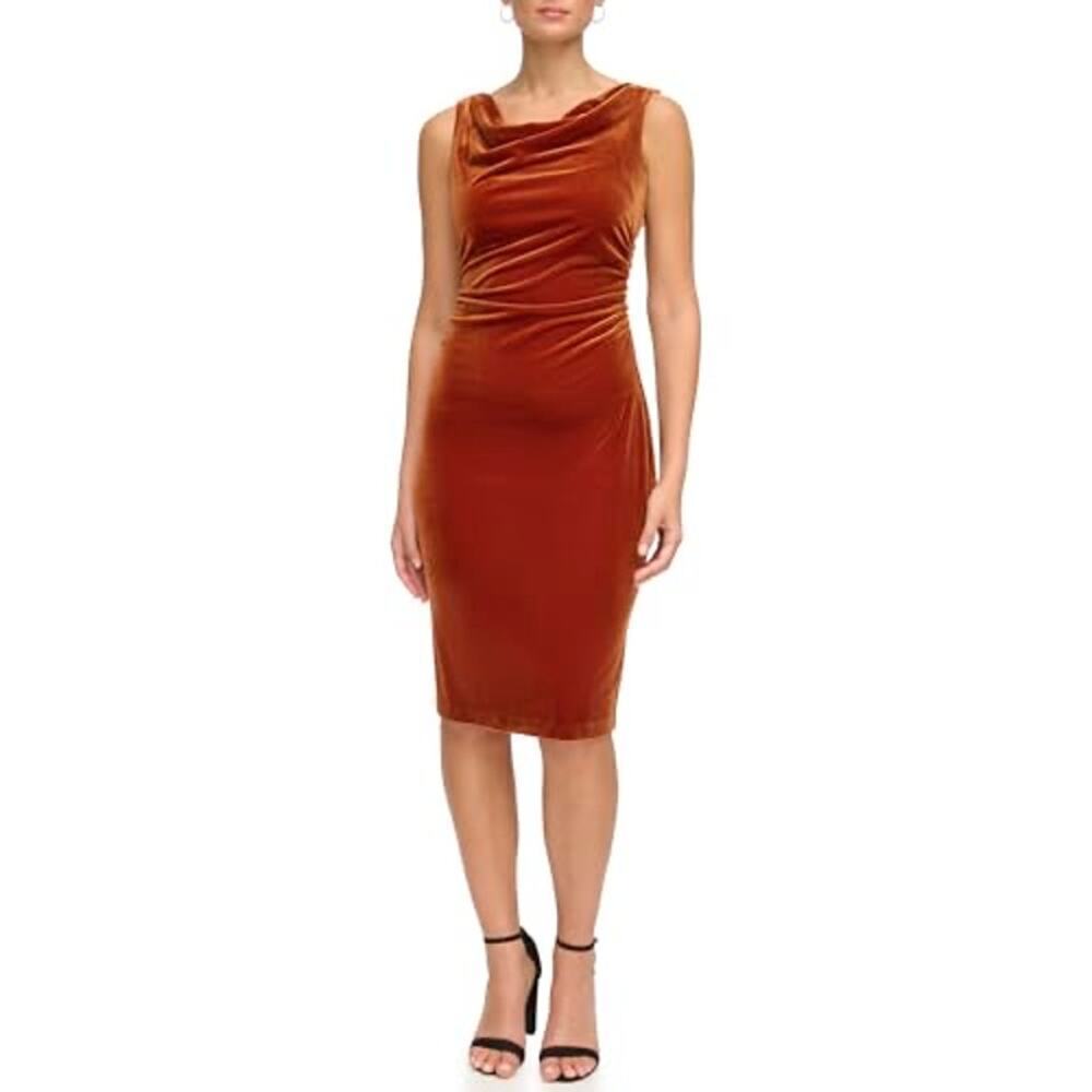 Kensie Sleeveless Cowl Neck Midi Dress Cinnamon Size 10